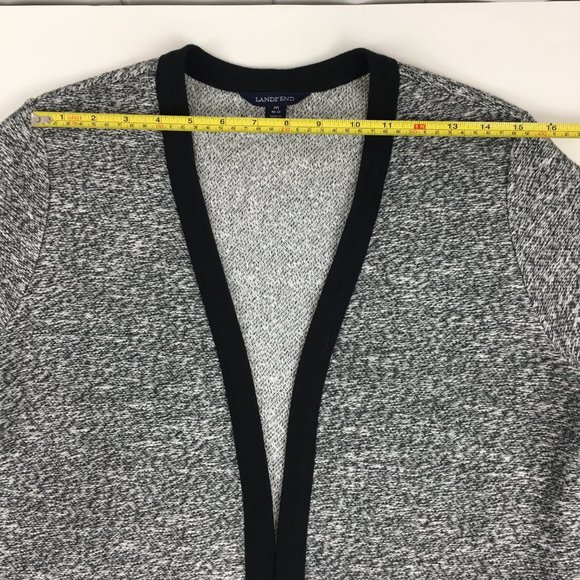 Lands' End Open Front Black & White Marled Cardigan Sweater - Picture 8 of 12